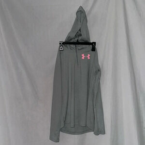 gray & pink Under Armour heat gear thin hoodie size youth large loose
